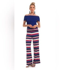 Trina Turk Blue and Red Wide Leg fold over pants- size M. NWT
